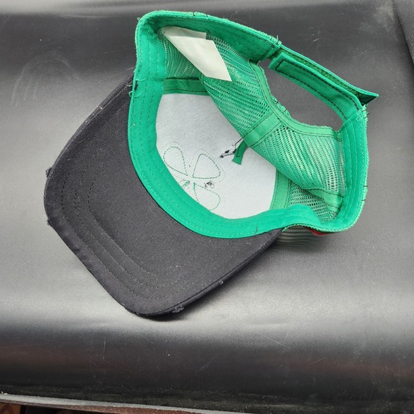 Shamrock Trucker Hat Black Green Mesh Irish Luck St Patricks Day Cap Distressed - Picture 8 of 9